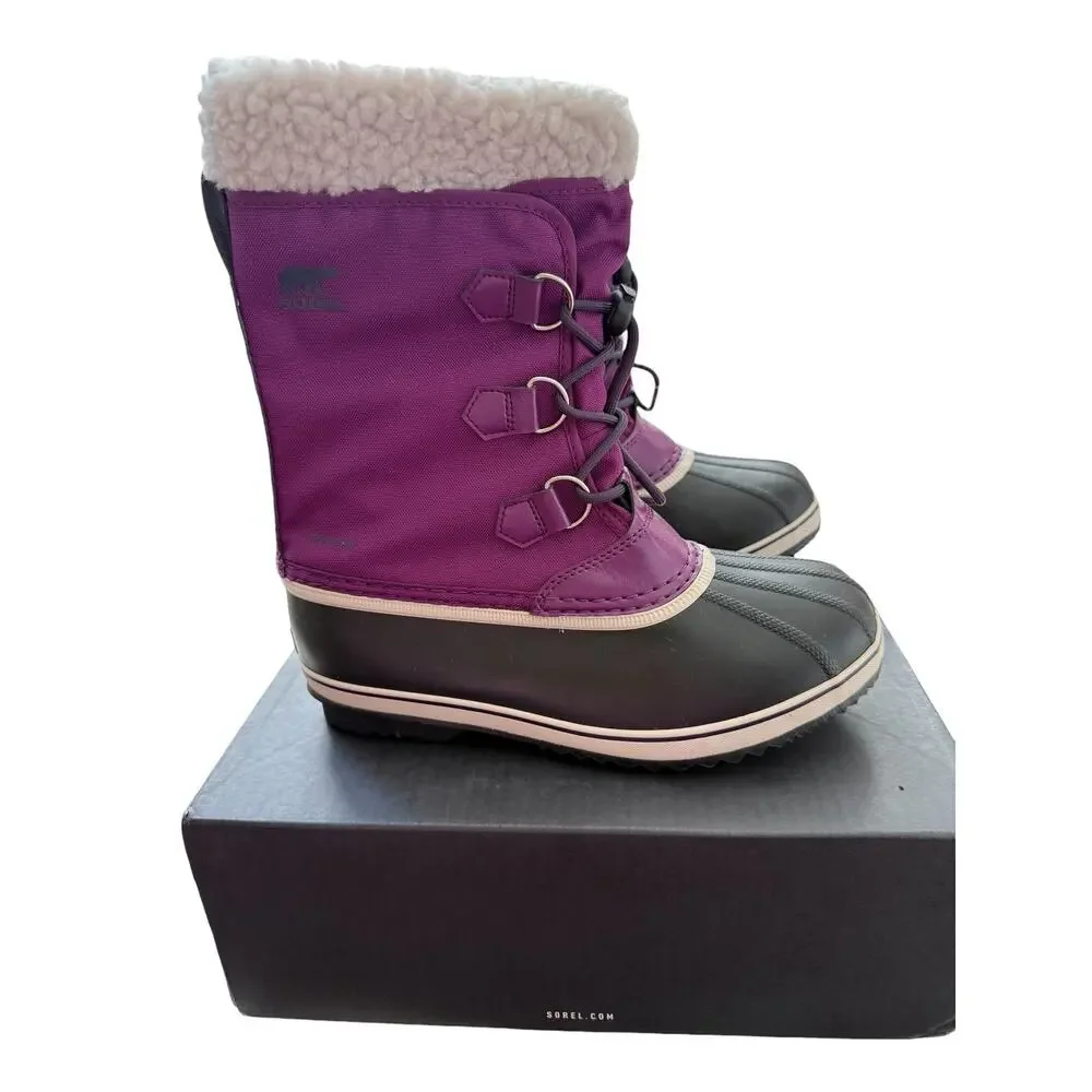 Sorel Youth Wild Iris Dark Plum Yoot Pac Nylon Snow Waterproof Boots Size 7